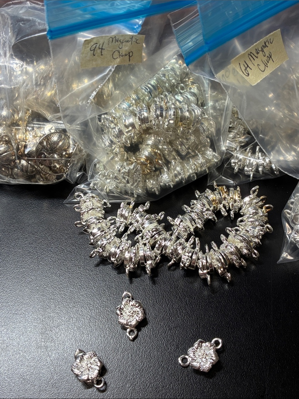 Silver Magnetic flower Clasp Jewelry Components - Silver